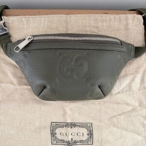 Green Leather Jumbo GG Small Belt Bag
